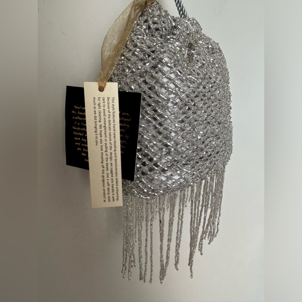 Silver Beaded Clutch with Fringe - Picture 4 of 6